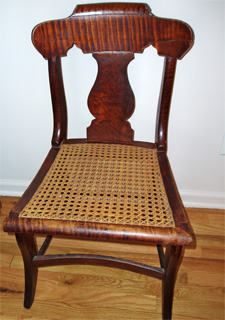Very old cane seat maple dining chairs in two styles - probally date from late 1700's