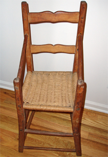Old rush seat Antique Baby High Chair dates from late 1700's or early 1800's