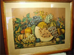 Antique wood framed lithograph print "Garden Orchard and Vine" by Currier & Ives features gorgeous detail and colors. 24"Wx18" Circe 1870