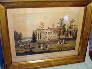 Deroy "Washington Residence" (Mount Vernon) Lithograph measures 12 1/2" Wide by 9 1/2" High in a beautiful 17"x14" antique frame. Circe 1790.